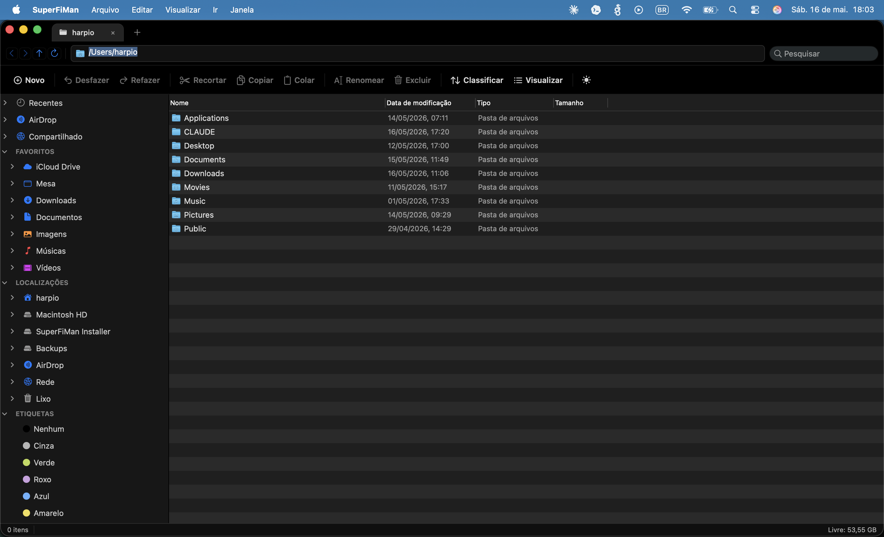 Tela do SuperFiMan em execução no macOS